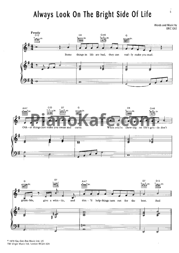 Ноты Eric Idle - Always look on the bright aise of life - PianoKafe.com