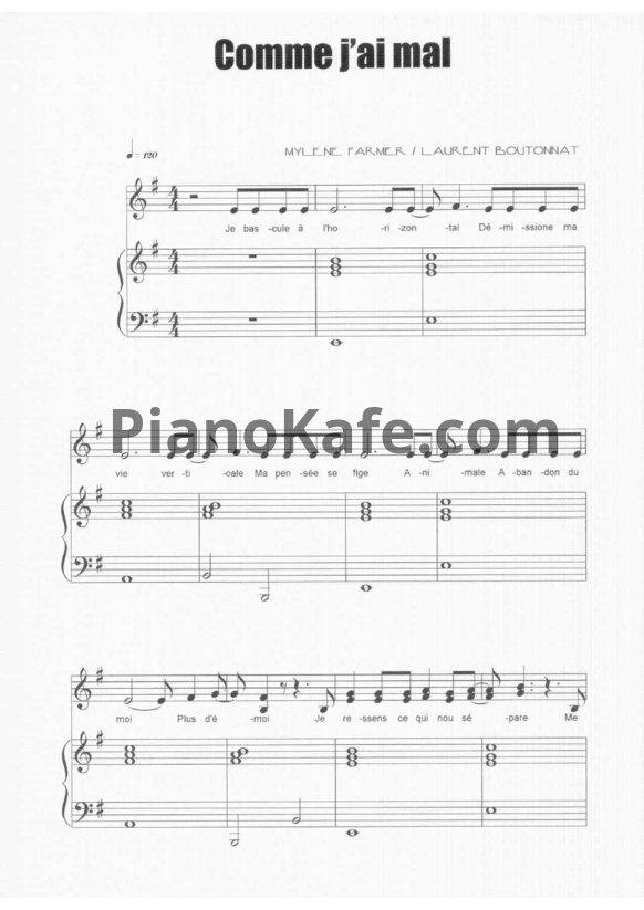 Ноты Mylene Farmer - Comme j’ai mal - PianoKafe.com