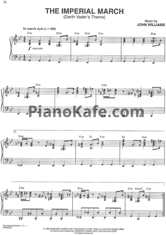 Ноты John Williams - The imperial march (Darth Vader's theme) - PianoKafe.com