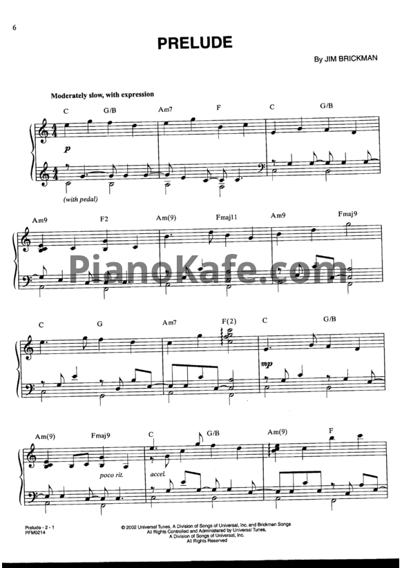 Ноты Jim Brickman - Prelude - PianoKafe.com