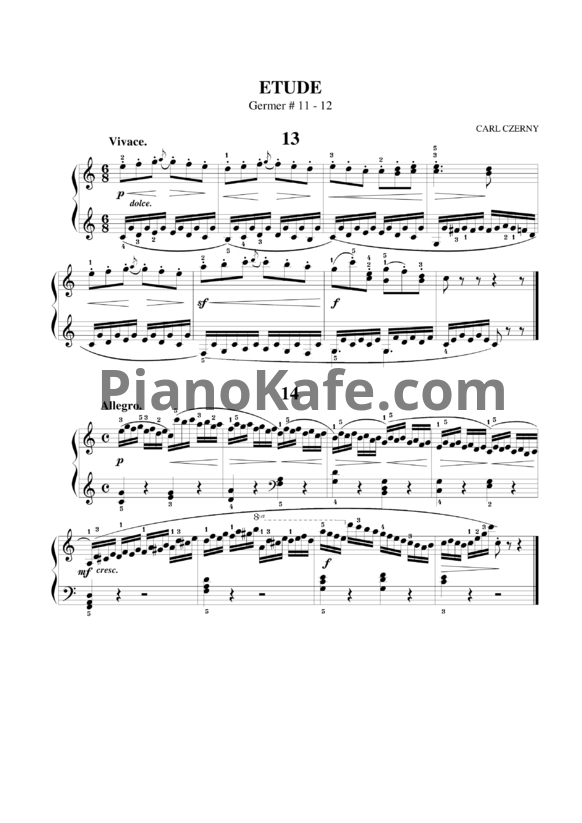 Ноты Карл Черни - Этюд Germer №13-14 - PianoKafe.com
