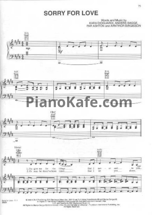 Ноты Celine Dion - Sorry for love - PianoKafe.com