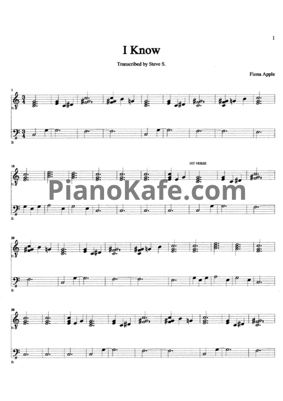 Ноты Fiona Apple - I know - PianoKafe.com