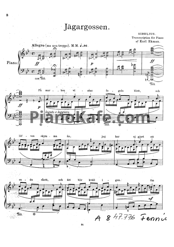 Ноты Ян Сибелиус - 7 песен на слова Рунеберга (Op. 13). Переложение для фортепиано Karl Ekman - PianoKafe.com
