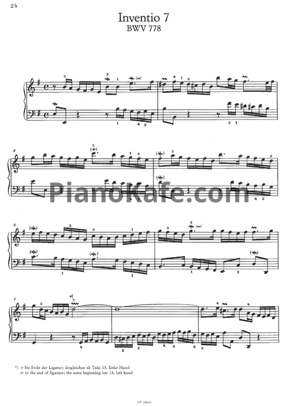 Ноты И. Бах - Инвенция №7 (BWV 778) - PianoKafe.com
