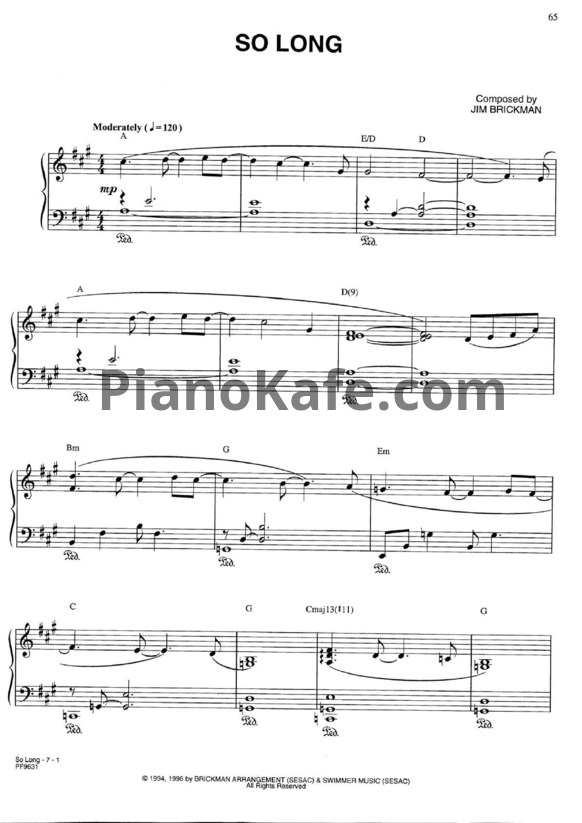 Ноты Jim Brickman - So long - PianoKafe.com