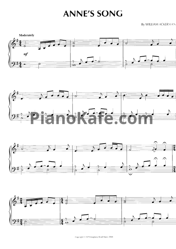 Ноты William Ackerman - Anne's song - PianoKafe.com