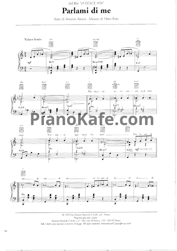 Ноты Nino Rota - Parlami di me - PianoKafe.com