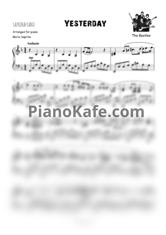 Ноты The Beatles - Yesterday (SaprinaPiano cover) - PianoKafe.com