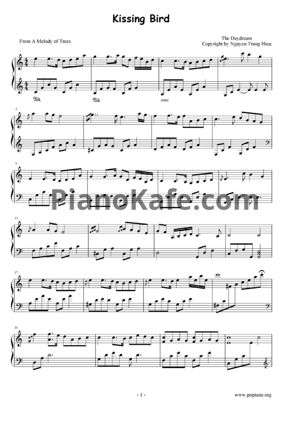 Ноты The Daydream - Kissing Bird - PianoKafe.com