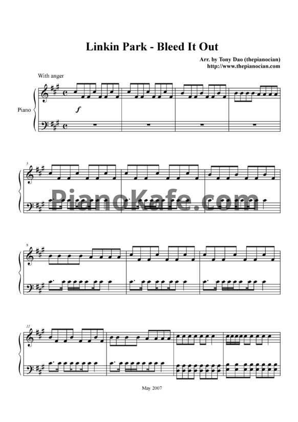 Ноты Linkin Park - Bleed it out - PianoKafe.com