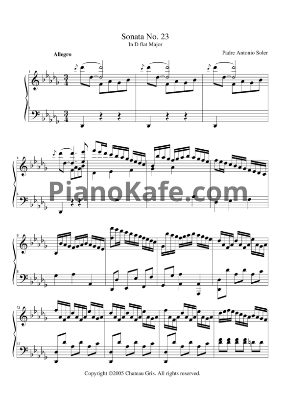 Ноты Antonio Soler - Sonata No. 23 In D flat Major - PianoKafe.com
