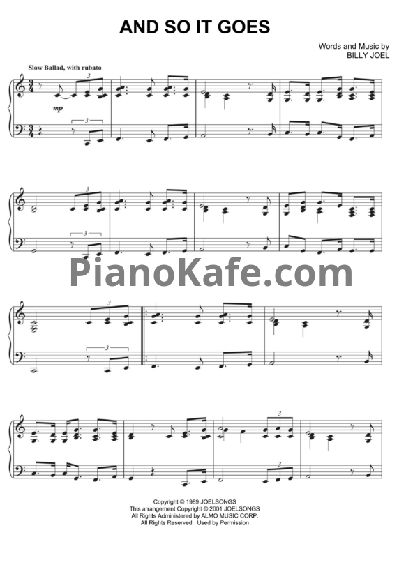 Ноты Billy Joel - And so it goes - PianoKafe.com