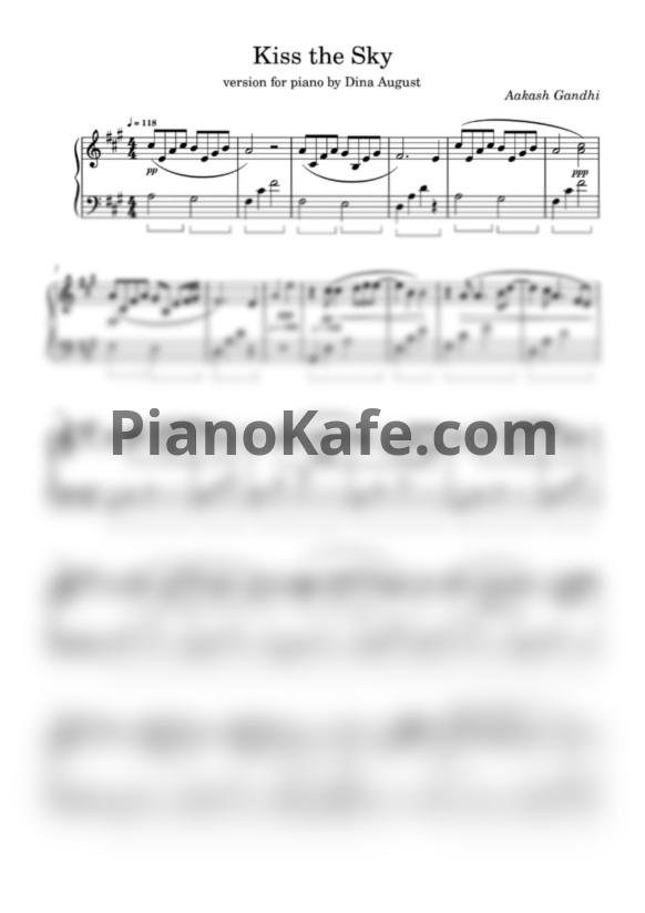 Ноты Aakash Gandhi - Kiss the Sky (Version for piano by Dina August) - PianoKafe.com