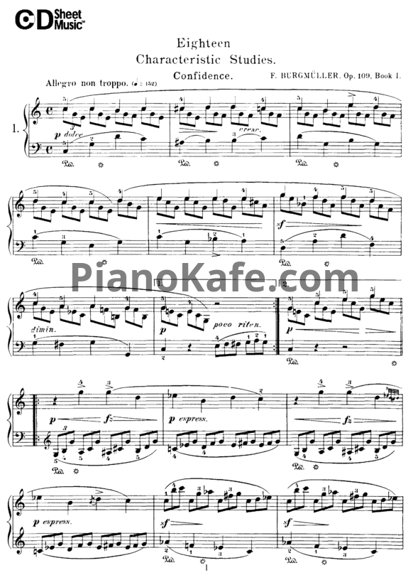 Ноты Фридрих Бургмюллер - 18 characteristic studies (Op. 109, Книга 1) - PianoKafe.com