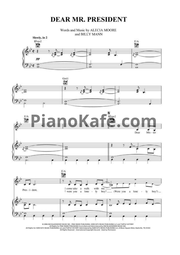 Ноты Pink - Dear Mr. President (Версия 2) - PianoKafe.com