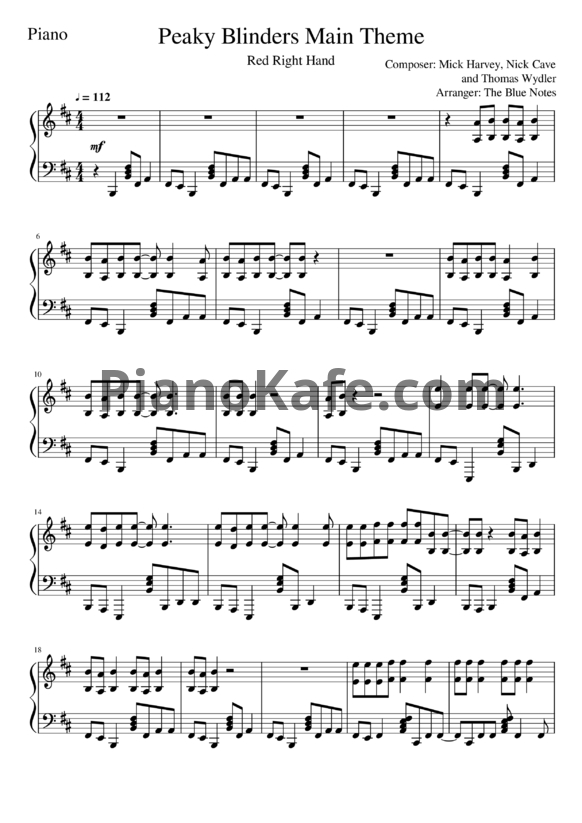 Ноты Mick Harvey, Nick Cave and Thomas Wydler - Peaky Blinders (Main theme) - PianoKafe.com