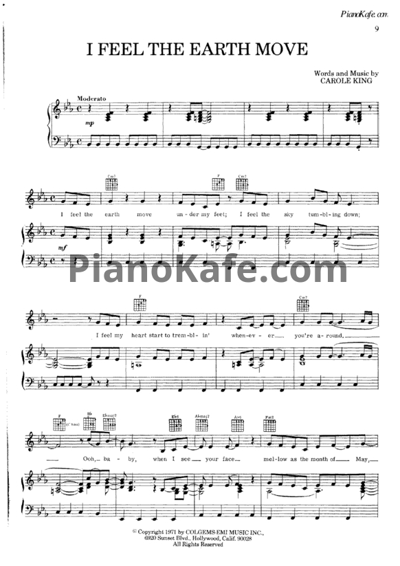 Ноты Carole King - I feel the earth move - PianoKafe.com