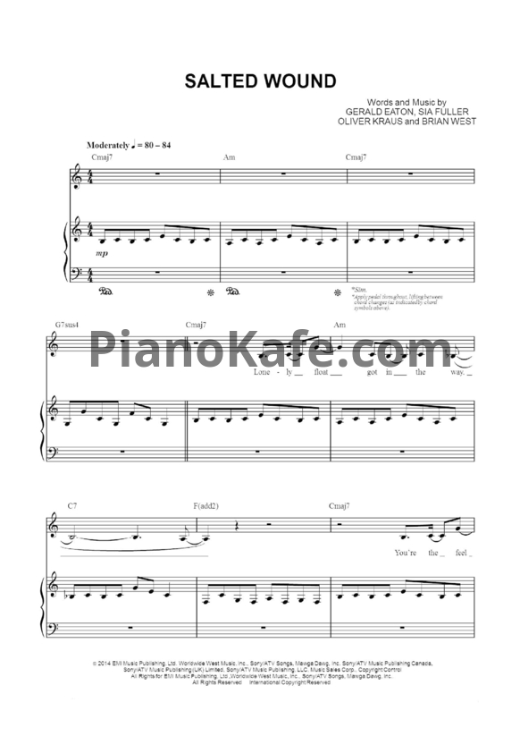 Ноты Sia - Salted wound (Версия 2) - PianoKafe.com
