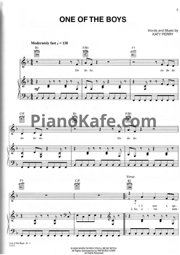 Ноты Katy Perry - One of the boys (Книга нот) - PianoKafe.com