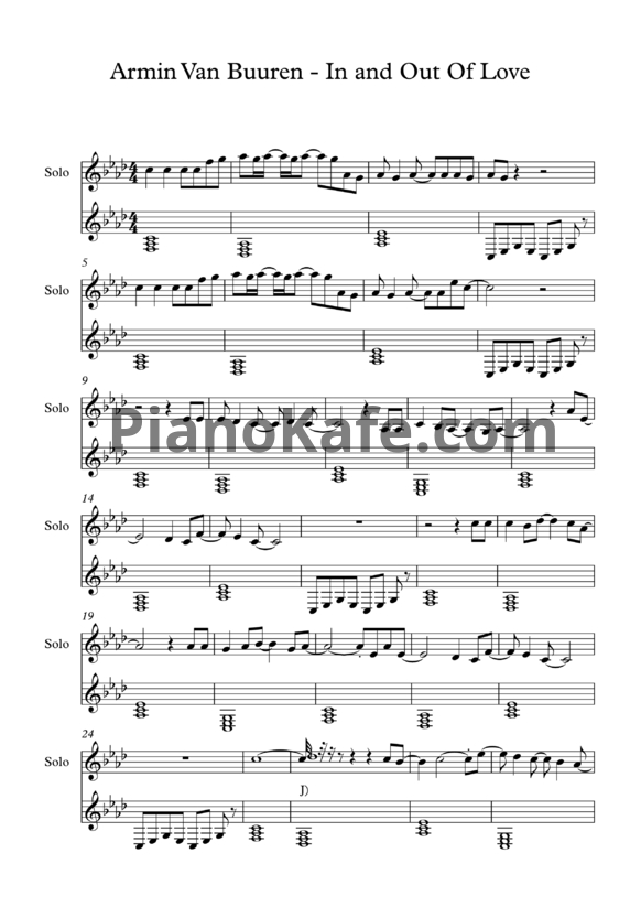Ноты Armin Van Buuren - In and out of love (Версия 2) - PianoKafe.com