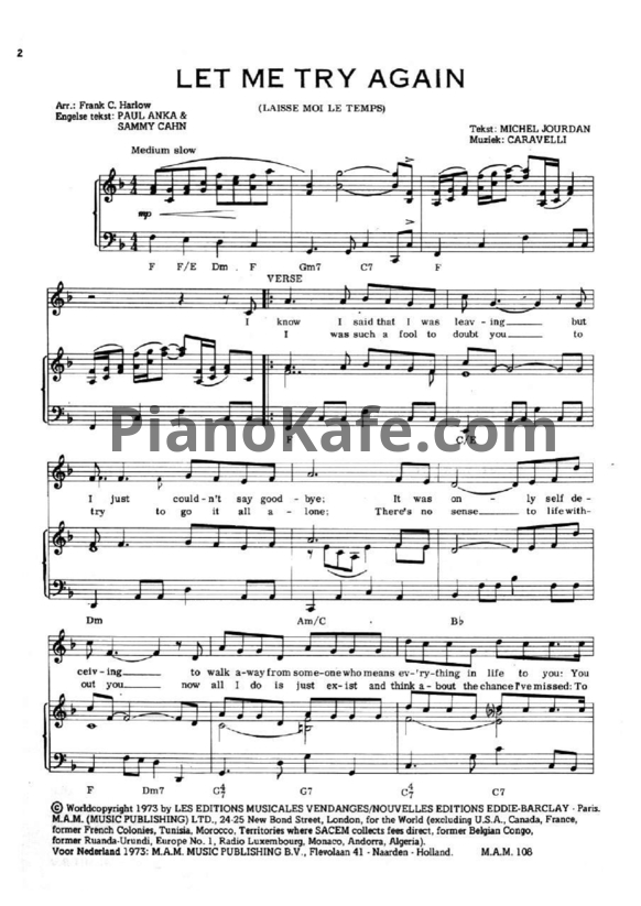 Ноты Frank Sinatra - Let me try again - PianoKafe.com