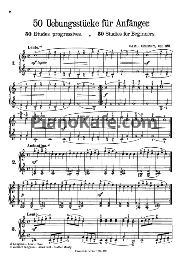 Ноты Карл Черни - 50 практических пьес для начинающих, Op. 481 - PianoKafe.com
