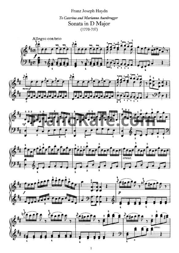 Ноты Йозеф Гайдн - Соната D-dur №33 - PianoKafe.com