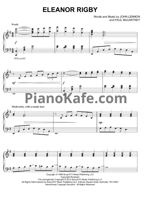 Ноты The Beatles - Eleanor Rigby - PianoKafe.com