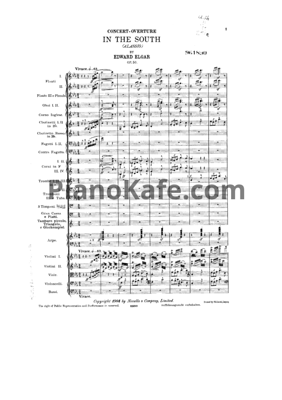 Ноты Эдуард Элгар - На юге (Op. 50, Партитура) - PianoKafe.com