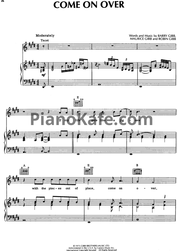 Ноты Bee Gees - Come on over - PianoKafe.com