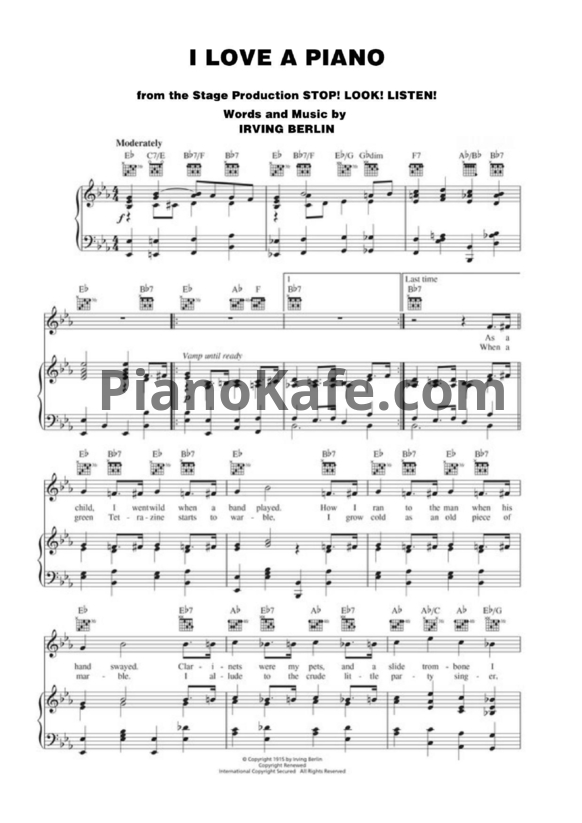 Ноты Irving Berlin - I love a piano - PianoKafe.com