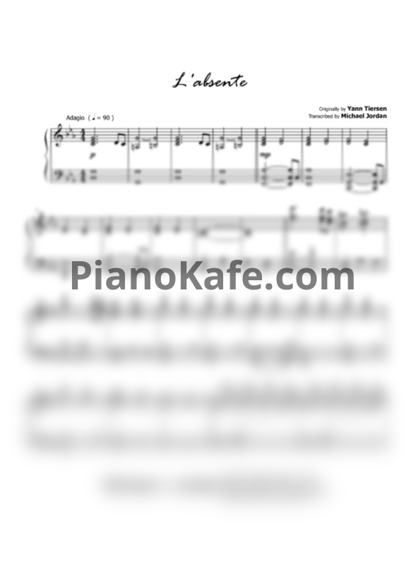 Ноты Yann Tiersen - L'absente (Transcribed by Michael Jordan) - PianoKafe.com
