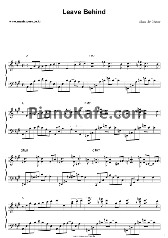 Ноты Yiruma - Leave behind - PianoKafe.com