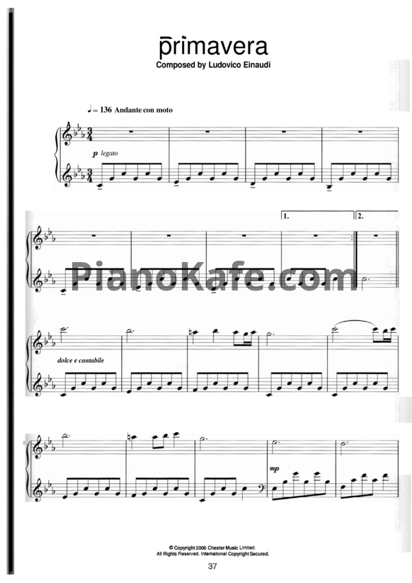 Ноты Ludovico Einaudi - Primavera - PianoKafe.com