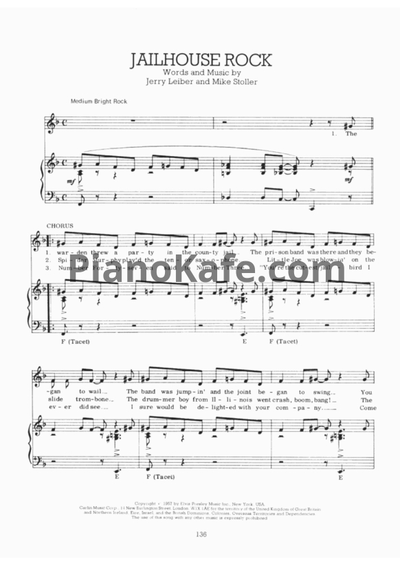 Ноты Elvis Presley - Jailhouse rock (Версия 2) - PianoKafe.com