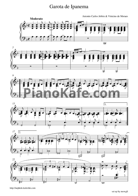 Ноты Antonio Carlos Jobim - Garota de Ipanema - PianoKafe.com