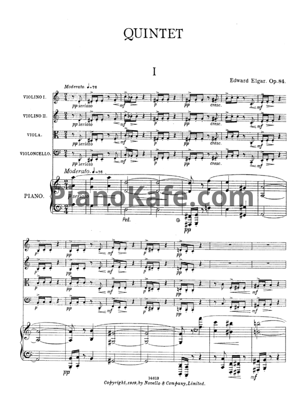 Ноты Эдуард Элгар - Фортепианный квинтет ля минор (Op. 84, Партитура) - PianoKafe.com