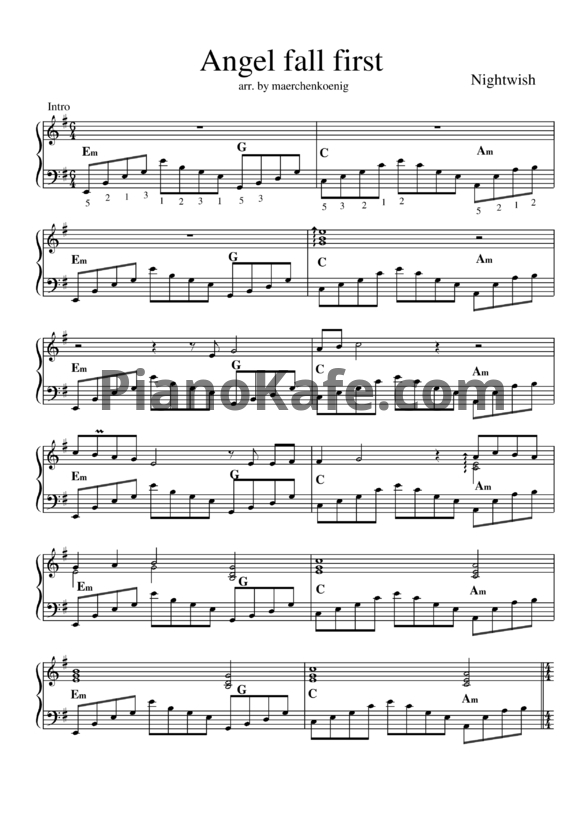 Ноты Nightwish - Angels fall first - PianoKafe.com