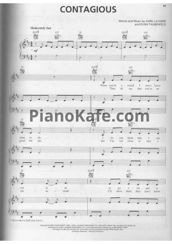 Ноты Avril Lavigne - Contagious - PianoKafe.com