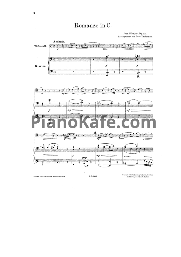 Ноты Ян Сибелиус - Романс до мажор для струнного оркестра (Op. 42, клавир) - PianoKafe.com