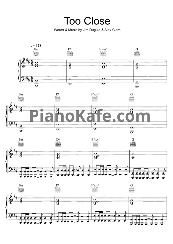 Ноты Alex Clare - Too close - PianoKafe.com