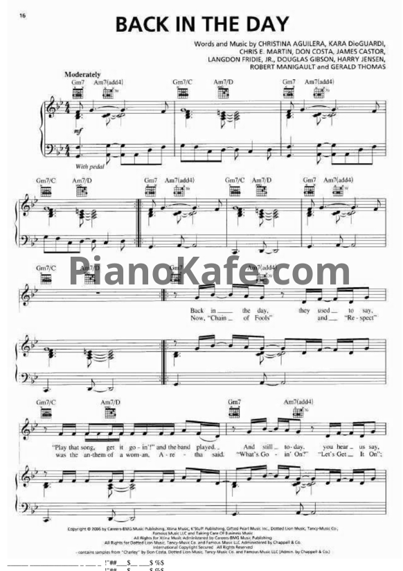 Ноты Christina Aguilera - Back in the day - PianoKafe.com