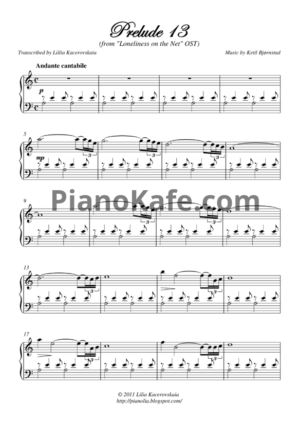 Ноты Ketil Bjornstad - Prelude 13 - PianoKafe.com