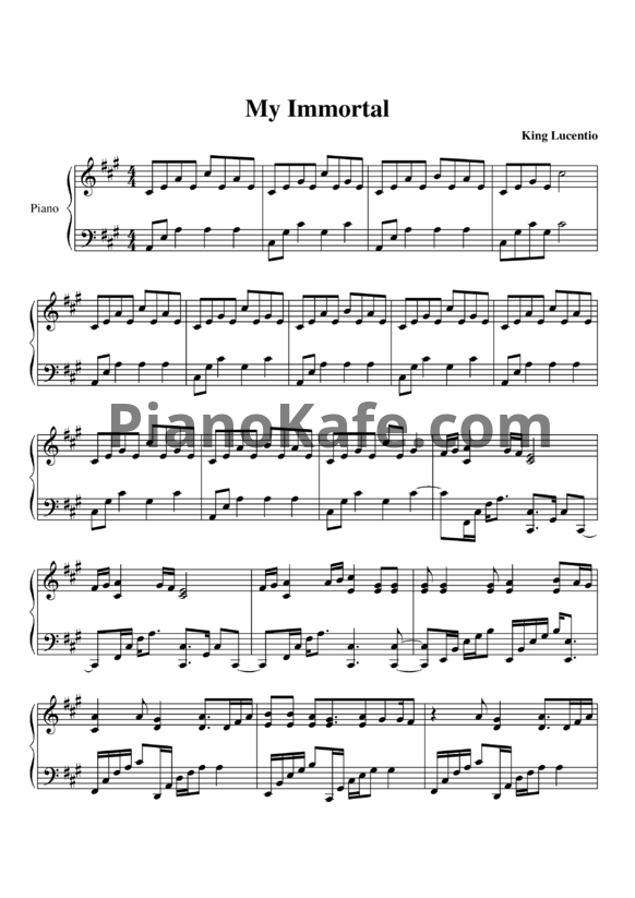 Ноты Evanescence - My immortal (Версия 2) - PianoKafe.com