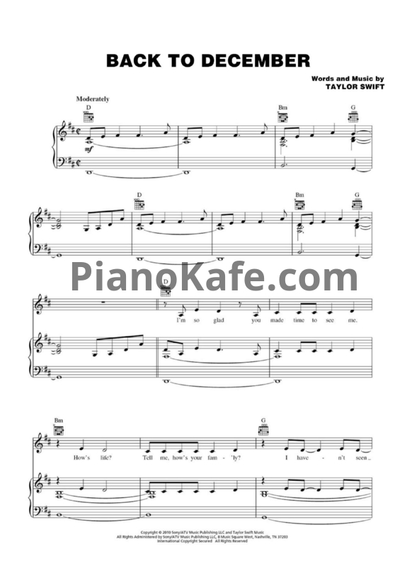 Ноты Taylor Swift - Back to december - PianoKafe.com