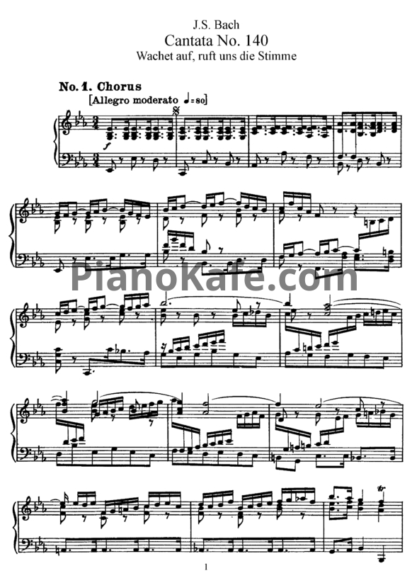 Ноты И. Бах - Кантата №140 "Wachet auf, ruft uns die Stimme" (BWV 140) - PianoKafe.com