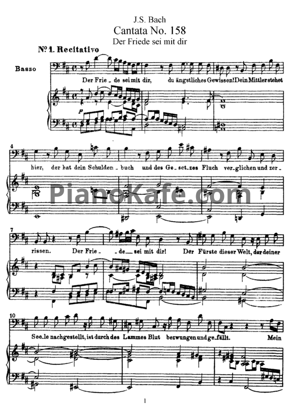 Ноты И. Бах - Кантата №158 "Der friede sei mit dir" (BWV 158) - PianoKafe.com