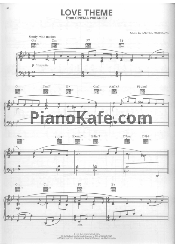 Ноты Ennio Morricone - Love theme from "Nuovo Cinema Paradiso" - PianoKafe.com