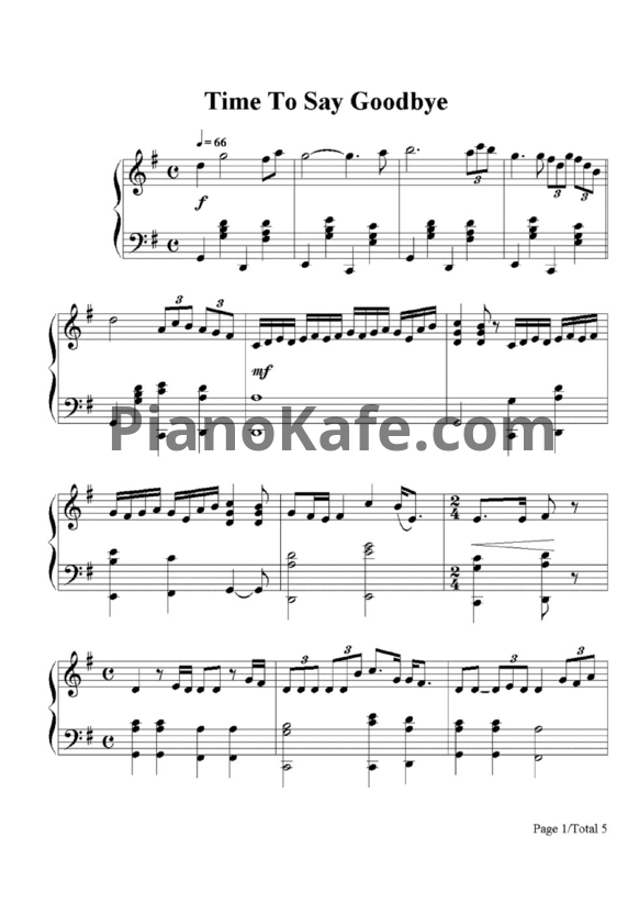 Ноты Sarah Brightman and Andrea Bocelli - Time to say goodbye - PianoKafe.com